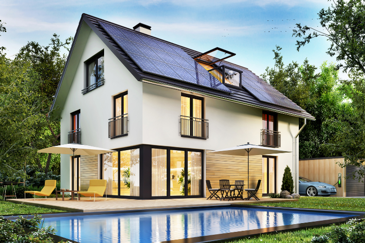 Solar panels on a Prunedale home roof in summer