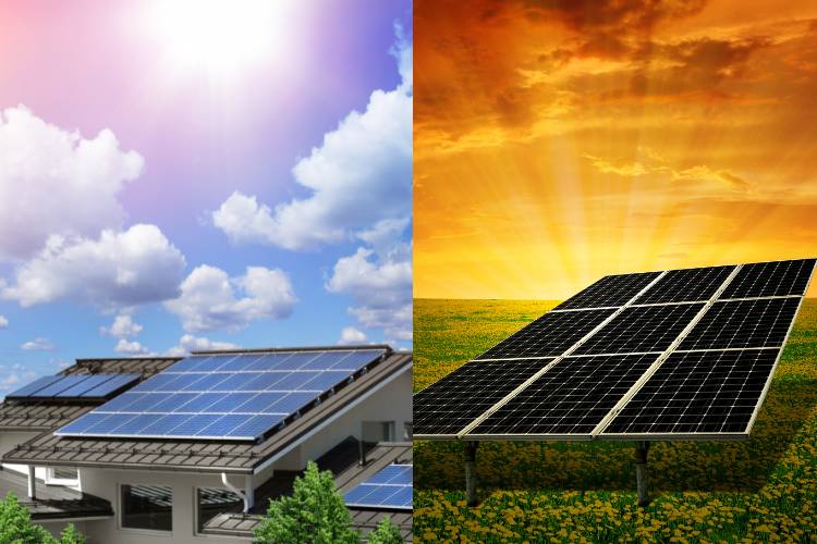 Side-by-side comparison of rooftop and ground-mounted solar systems